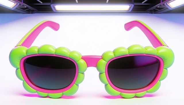 Neon bubble sunglasses hot pink rims lime green puffy frame retro funky statement eyewear
