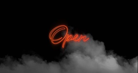 Neon Orange Open Sign Over Smoky Background