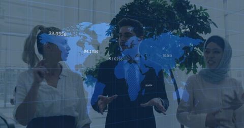 Diverse Business Team Discusses Global Data Analysis