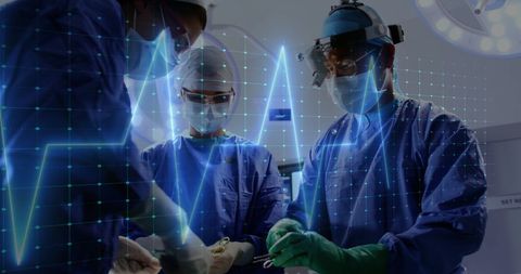 Medical Team Performing Surgery with Digital Heartbeat Overlay - Download Free Stock Images Pikwizard.com