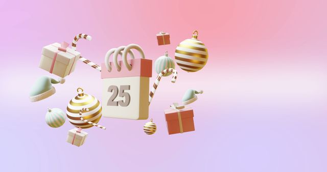 Floating Christmas Calendar and Decorations Against Pink Gradient - Download Free Stock Images Pikwizard.com