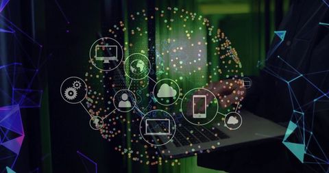 Digital Connectivity and Data Innovation in Green-Toned Futuristic Setting