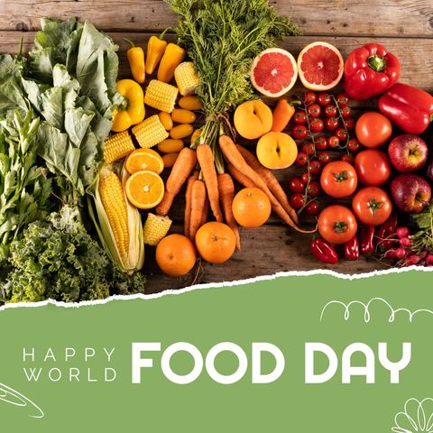 colorful fruits and vegetables with world food day message - Download Free Stock Templates Pikwizard.com
