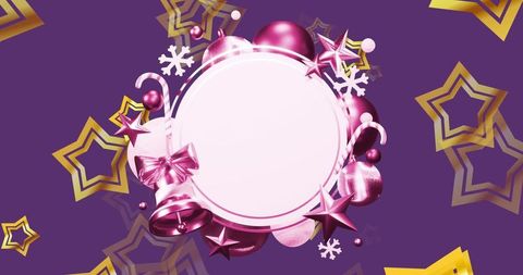 Elegant Holiday Frame with Festive Ornaments on Purple