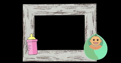 Baby-themed frame with bottle and smiling infant