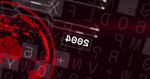 Cybersecurity Data Network with 3D World Map in Red Color Scheme