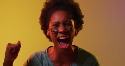 Joyful African American Fan Cheering with Flag Stickers
