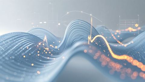 Abstract Data Waves with Glowing Particle Stream and Chart Overlays