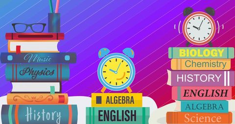 Creative Neat School Setup with Clocks and Textbooks - Download Free Stock Images Pikwizard.com
