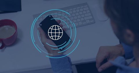 Businessman Connecting to Global Network on Smartphone