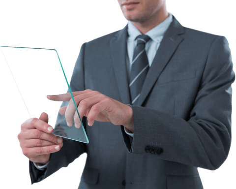 Businessman Using Transparent Futuristic Digital Tablet Device - Download Free Stock Videos Pikwizard.com