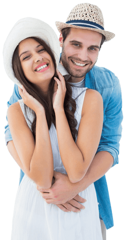 Happy Hipster Couple Wearing Hats on Transparent Background