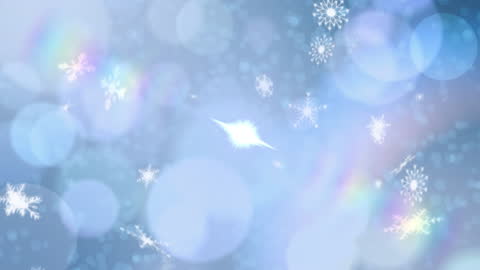Snowflakes Falling on Bokeh Blue Background Animation