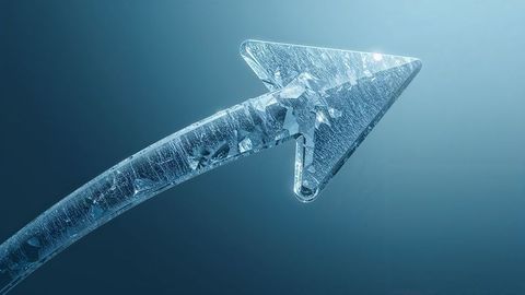 Translucent Curved Arrow in Futuristic Digital Space