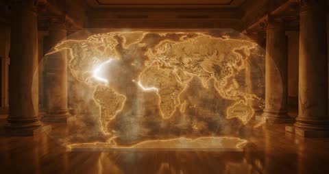 Digital World Map Generating Energy in Timeless Hall