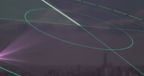 Futuristic Scope Animation with Neon Lines Over Cityscape