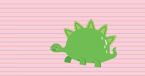 Cute green dinosaur drawing on striped background