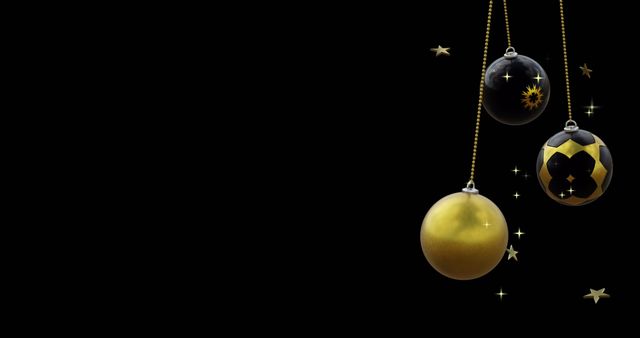 Black and Gold Christmas Baubles with Stars on Black Background - Download Free Stock Images Pikwizard.com