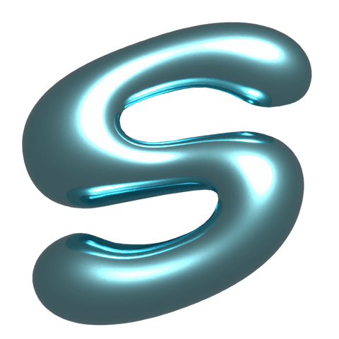 Transparent teal metallic 3d letter s floating with glossy balloon rim lighting