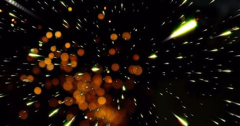 Vibrant radiating light orbs and streaks in space atmosphere