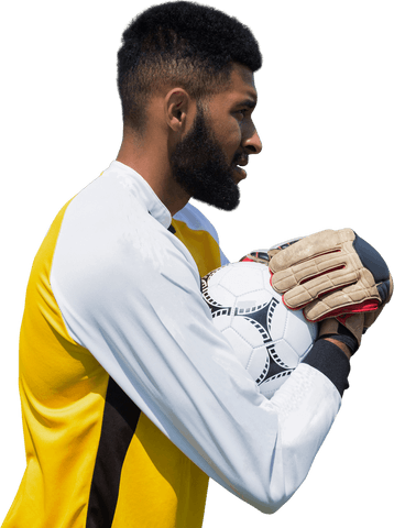Transparent image of football player holding ball in game stance
