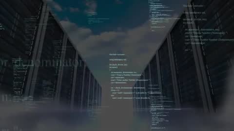 Futuristic Virtual Data Center with Digital Code Flowing