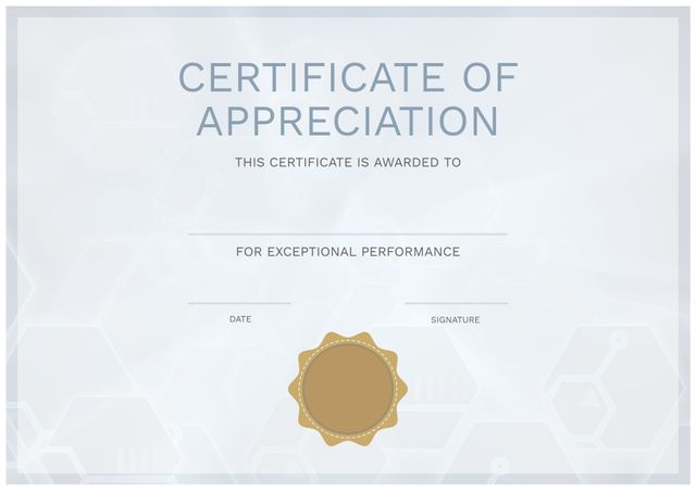 Elegant Certificate of Appreciation with Gold Seal for Exceptional Performance - Download Free Stock Templates Pikwizard.com