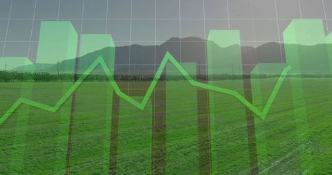 Green Data Visualization Over Grassy Landscape Background