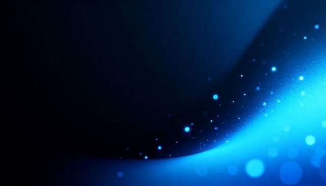 Cyan-blue glowing wave sweeping upward with trailing particles and soft bokeh gradient