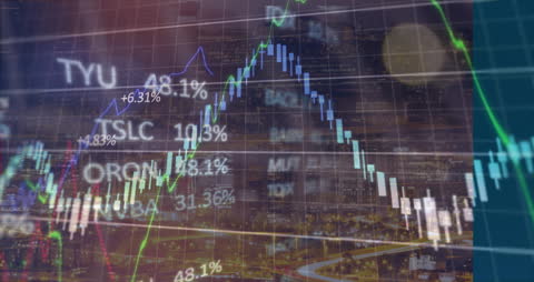 Dynamic Financial Market Analysis Over Cityscape
