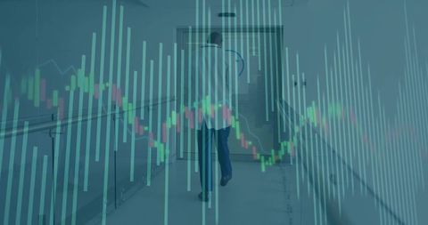 Doctor Walking in Hospital with Financial Graph Overlay