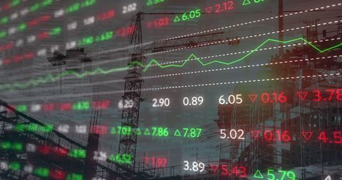 Financial Data Overlay on Construction Site Representing Global Development - Download Free Stock Images Pikwizard.com