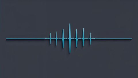 Minimalist cyan sound wave on gray background, seismograph concept
