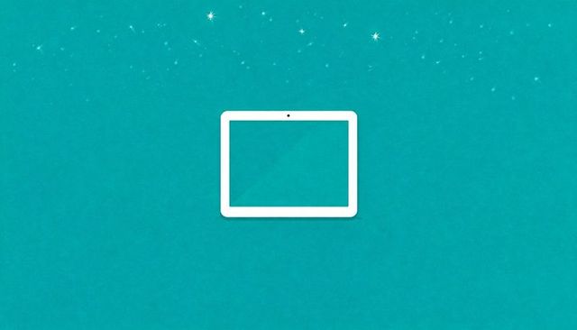Minimal white tablet outline on teal background with sparkling stars for app mockups