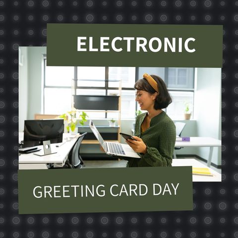 Happy Woman Using Laptop and Smartphone for Electronic Greeting Card Day - Download Free Stock Templates Pikwizard.com