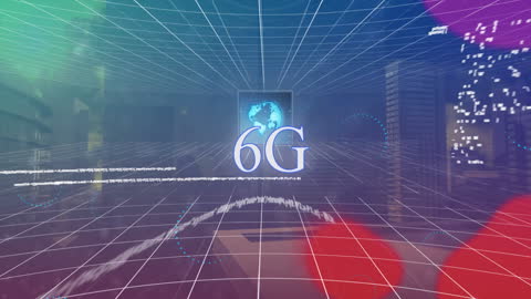 Futuristic 6G Network Data Transfer Concept Over Urban Skyline