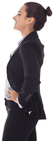 Smiling biracial businesswoman standing on transparent background