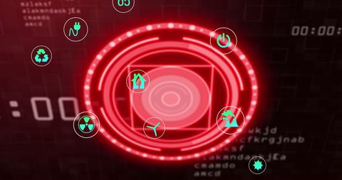 Futuristic digital interface with technology icons