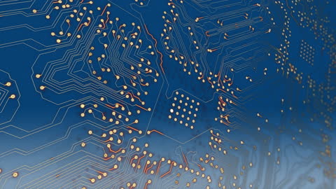 Futuristic Circuit Board Animation with Gold Connections
