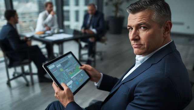 Executive Analyzing Financial Data Elucidates Business Strategy