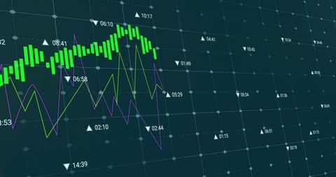 Futuristic Financial Chart with Vector Display on Digital Grid