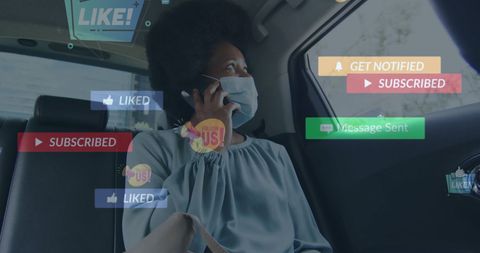 African American Woman in Taxi Surrounded by Social Media Alerts - Download Free Stock Images Pikwizard.com