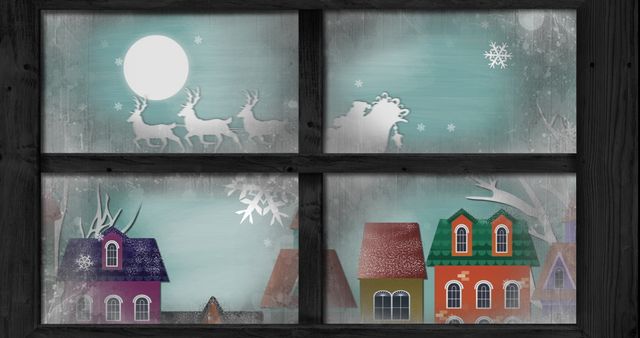 Magical Winter Night with Santa Silhouette Through Window - Download Free Stock Images Pikwizard.com