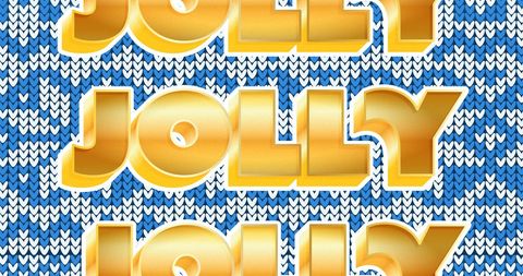 Festive Jolly Text Repeating on Blue Knitted Pattern