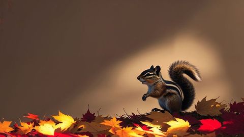 Alert chipmunk among vibrant autumn maple leaves