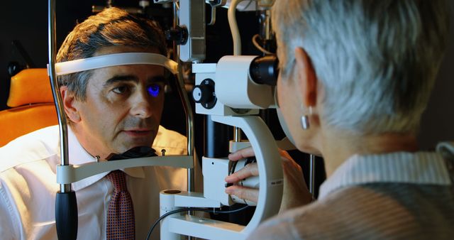 Optometrist Performing Eye Examination with Slit Lamp Equipment - Download Free Stock Images Pikwizard.com