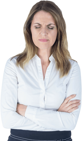 Transparent Upset Businesswoman With Arms Crossed, Eyes Closed
