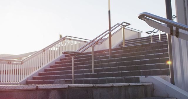 Empty Urban Outdoor Staircase with Railings at Sunrise - Download Free Stock Images Pikwizard.com