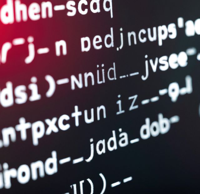 Close-up of computer code on screen, highlighting detailed programming text illuminated by red light reflection. Ideal for technology-themed projects, software development, cybersecurity, IT blogs, or articles discussing coding and digital innovation.