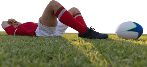 Transparent View of Rugby Player Relaxing Post Game on Field - Download Free Stock Videos Pikwizard.com